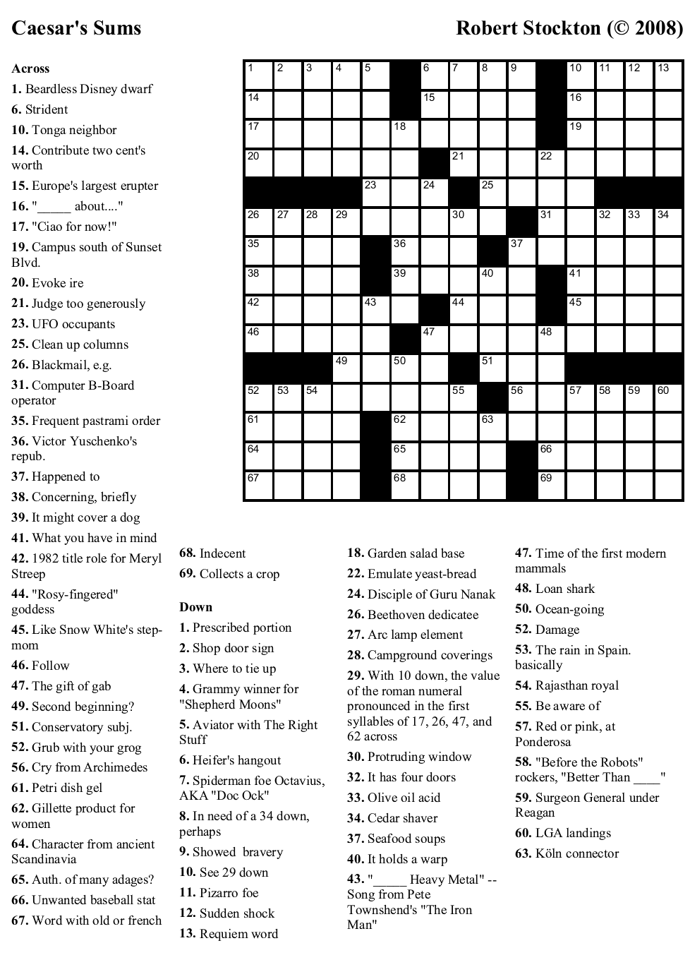 Free Crossword Puzzle 35 Caesar s Sums Beekeeper Crosswords