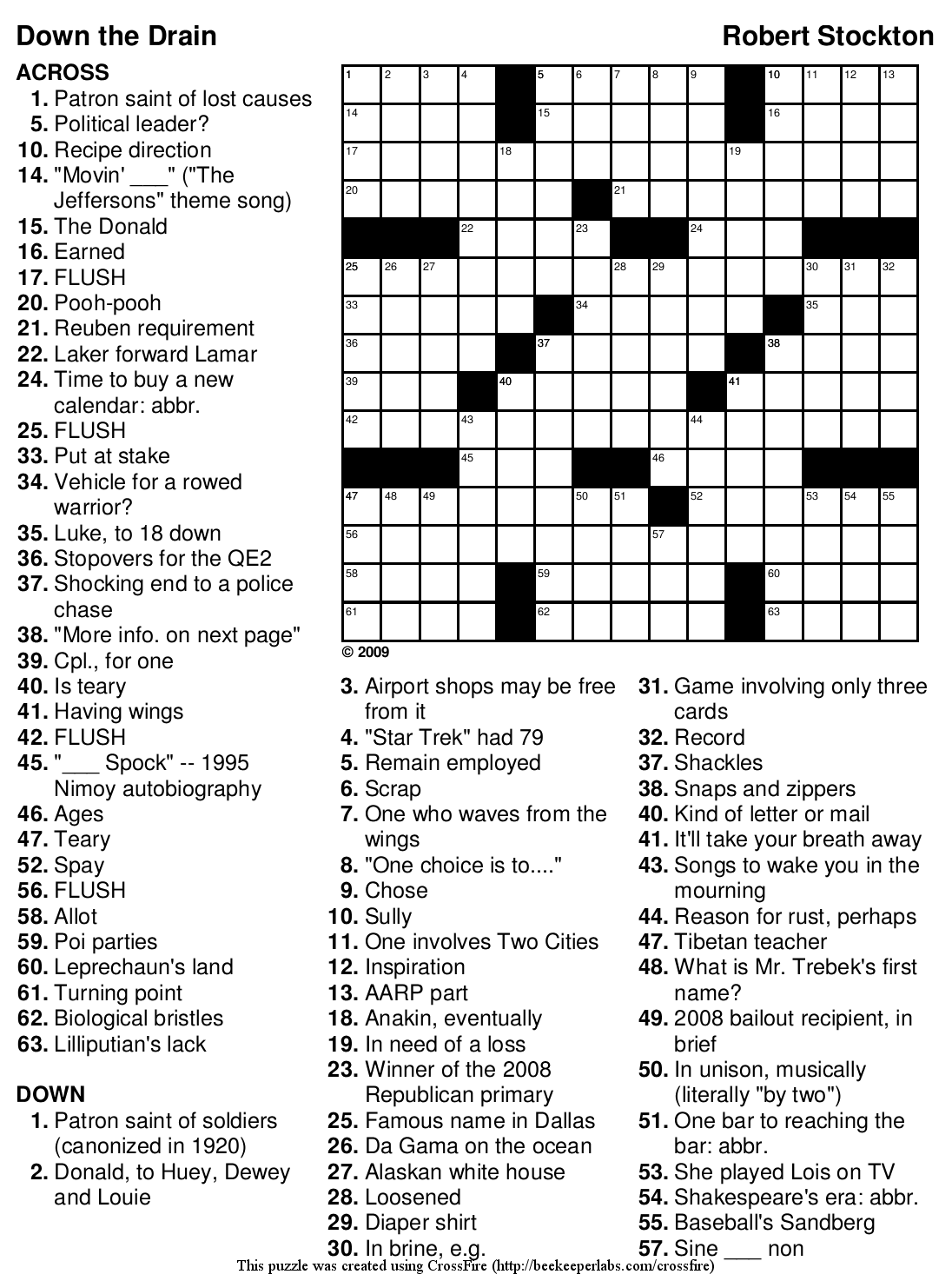 Free Crossword Puzzle 98 Down The Drain Beekeeper Crosswords