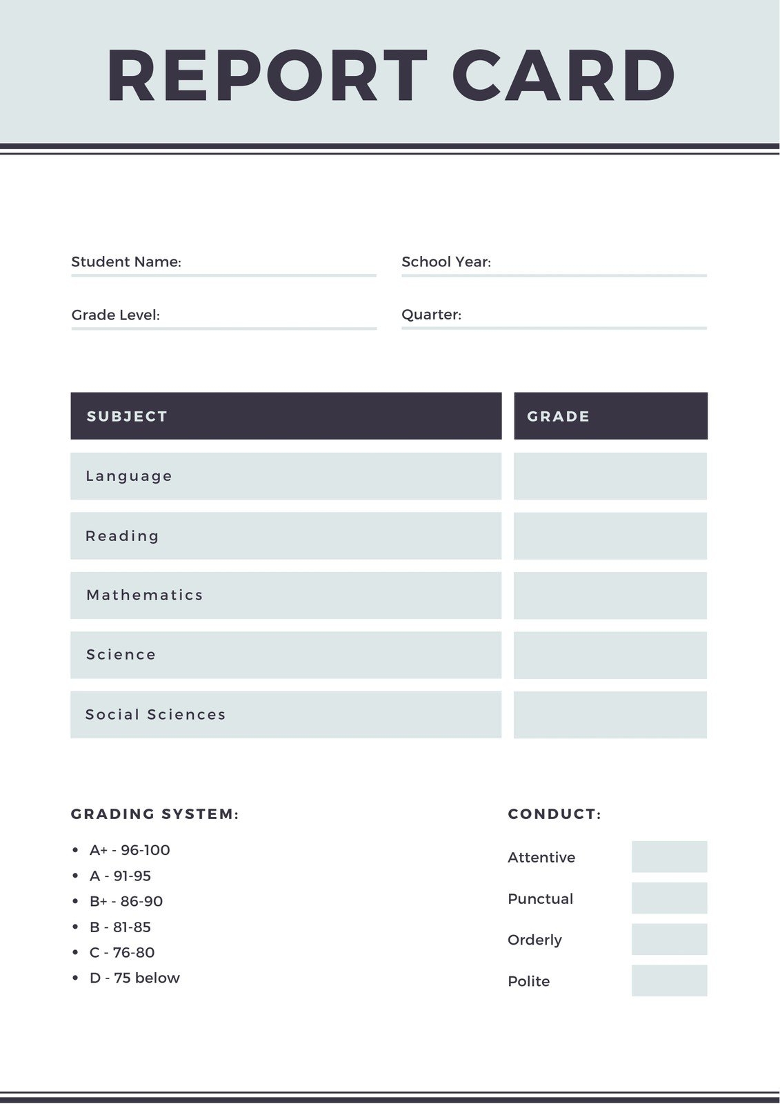 Free Custom Printable Homeschool Report Card Templates Canva