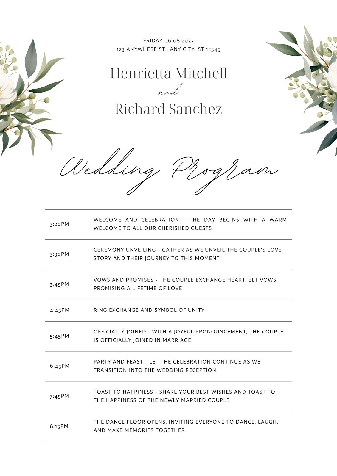 Free Custom Printable Wedding Program Templates Canva