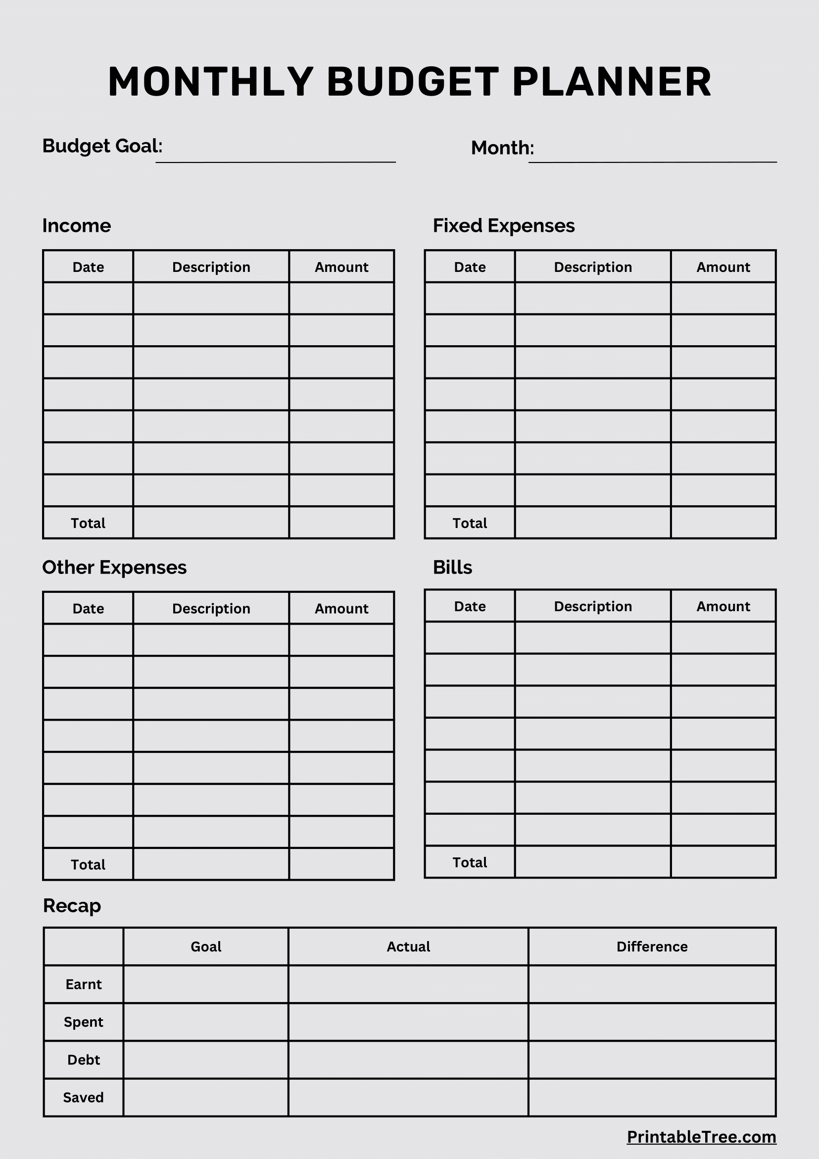 printable monthly budget planner