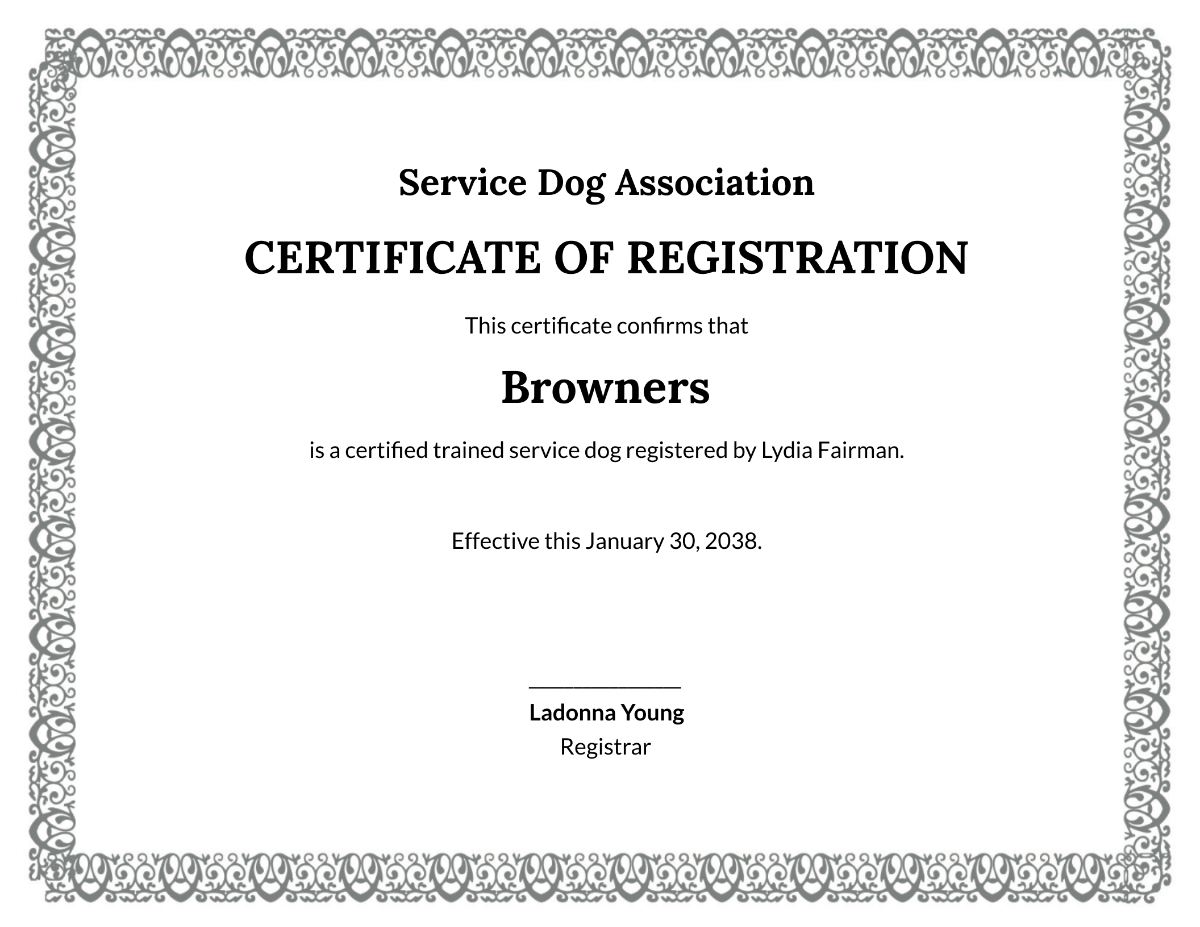 Free Editable Service Dog Certificate Template To Edit Online
