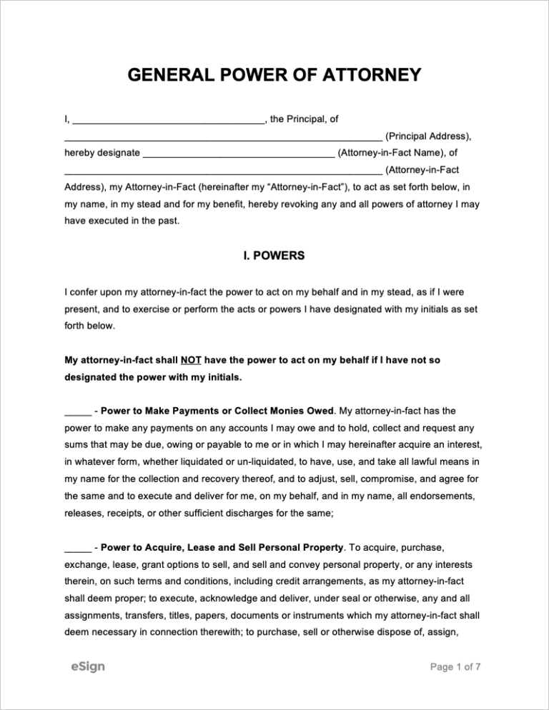 Free General Power Of Attorney Forms PDF Word