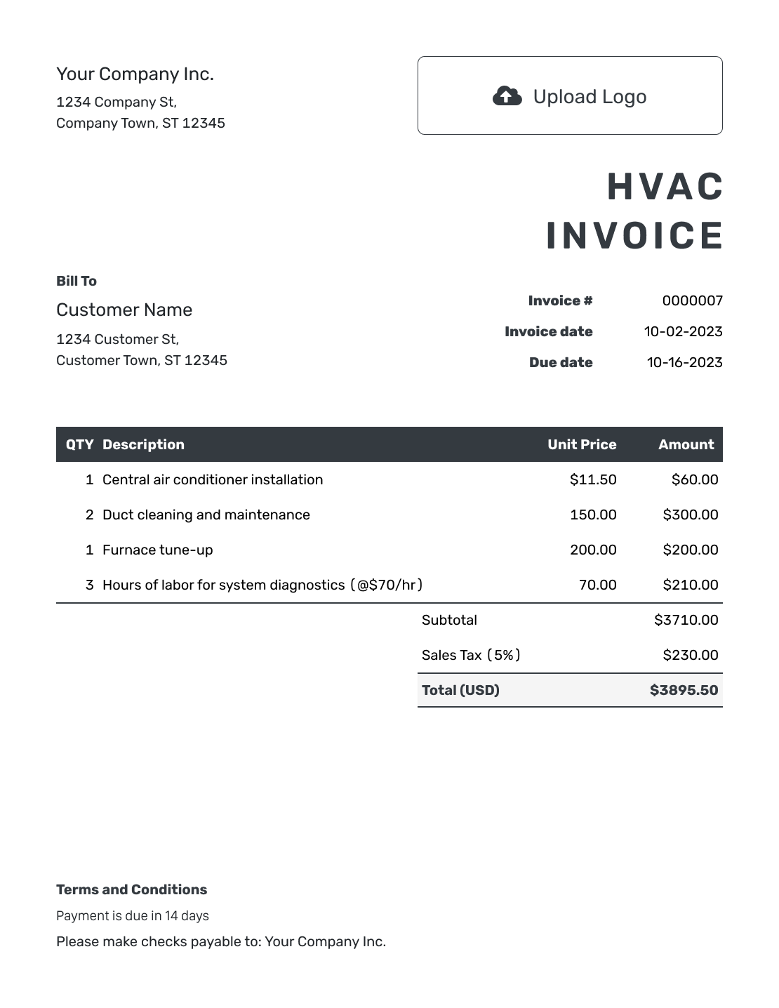 Free HVAC Invoice Template Docelf