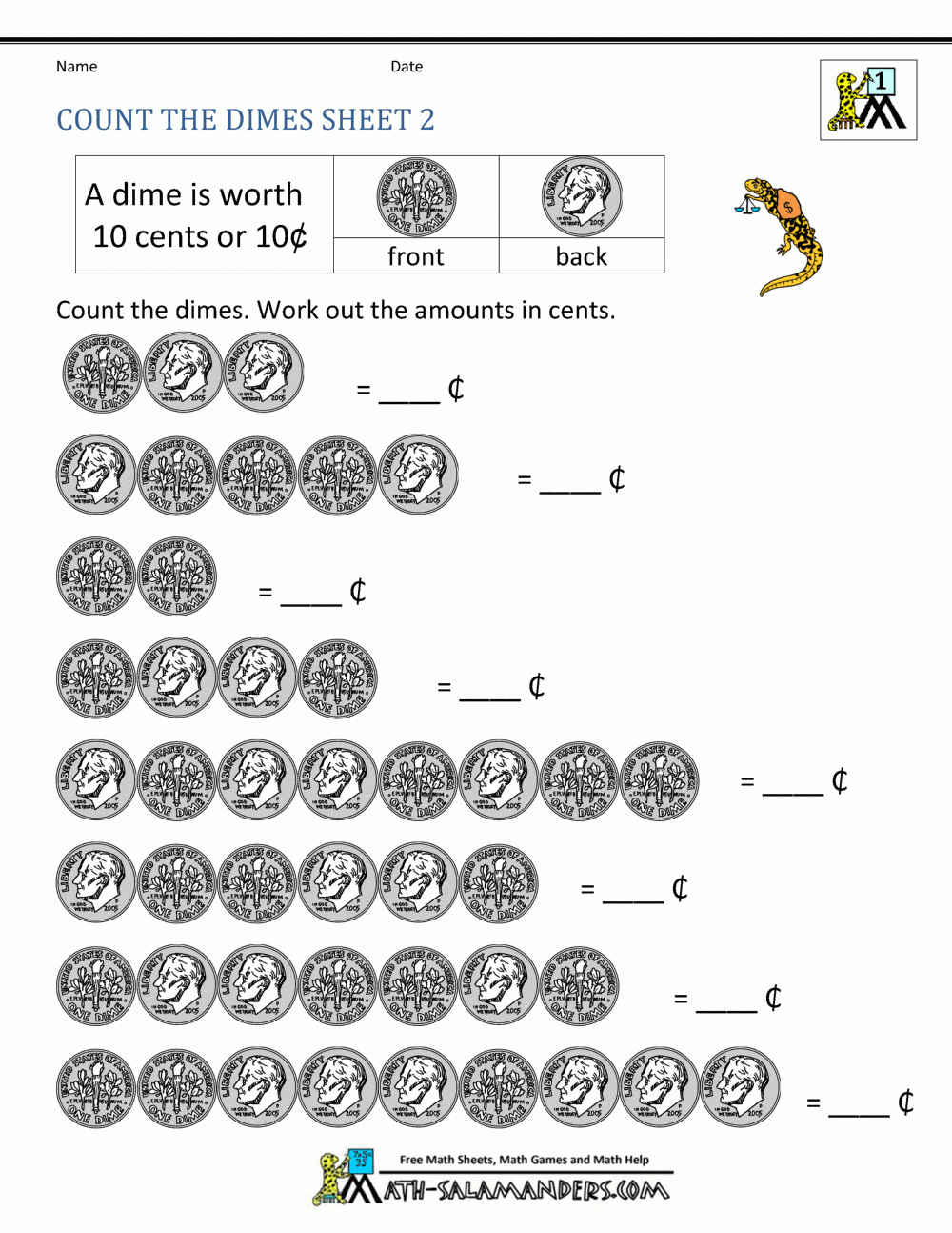 Free Math Money Worksheets 1st Grade