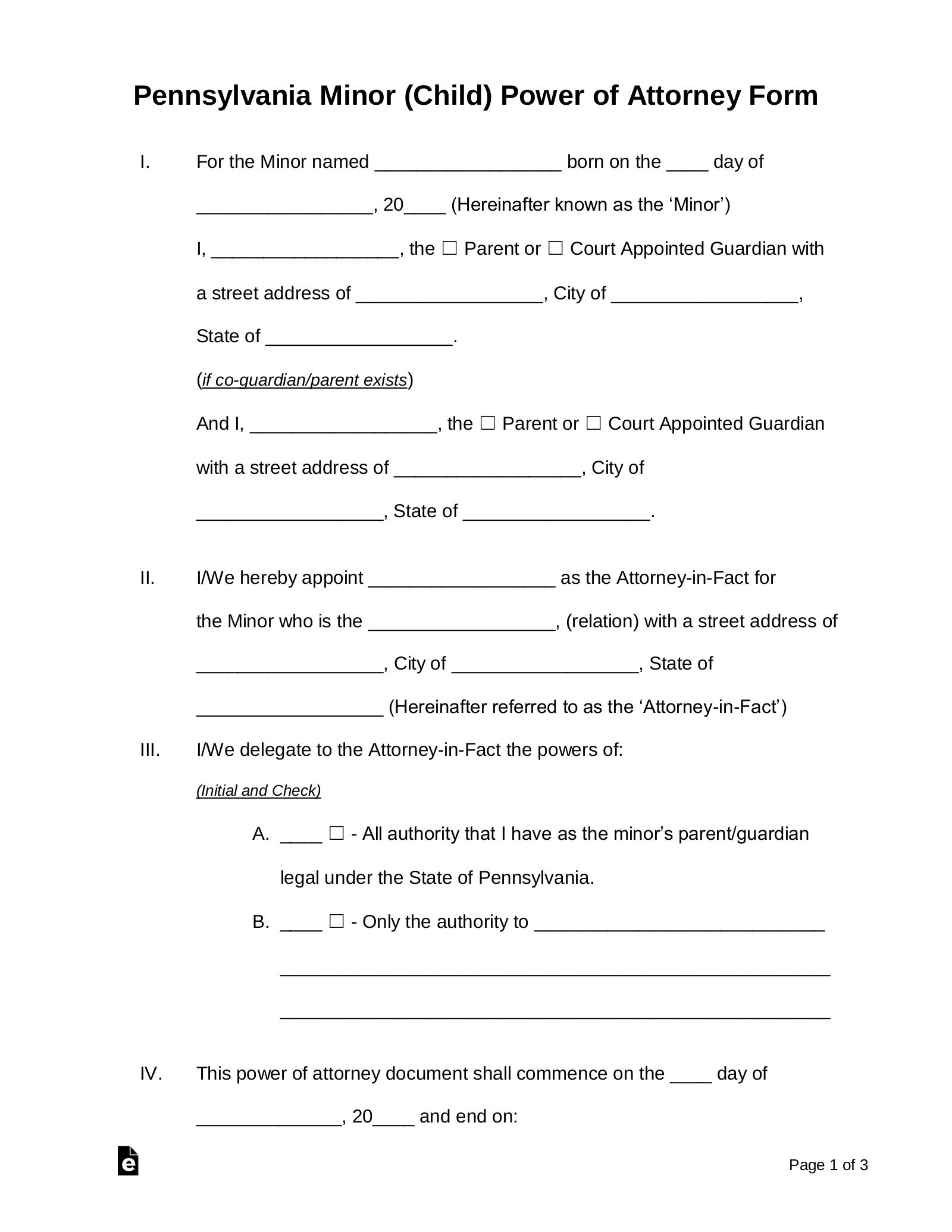 free printable child guardianship forms