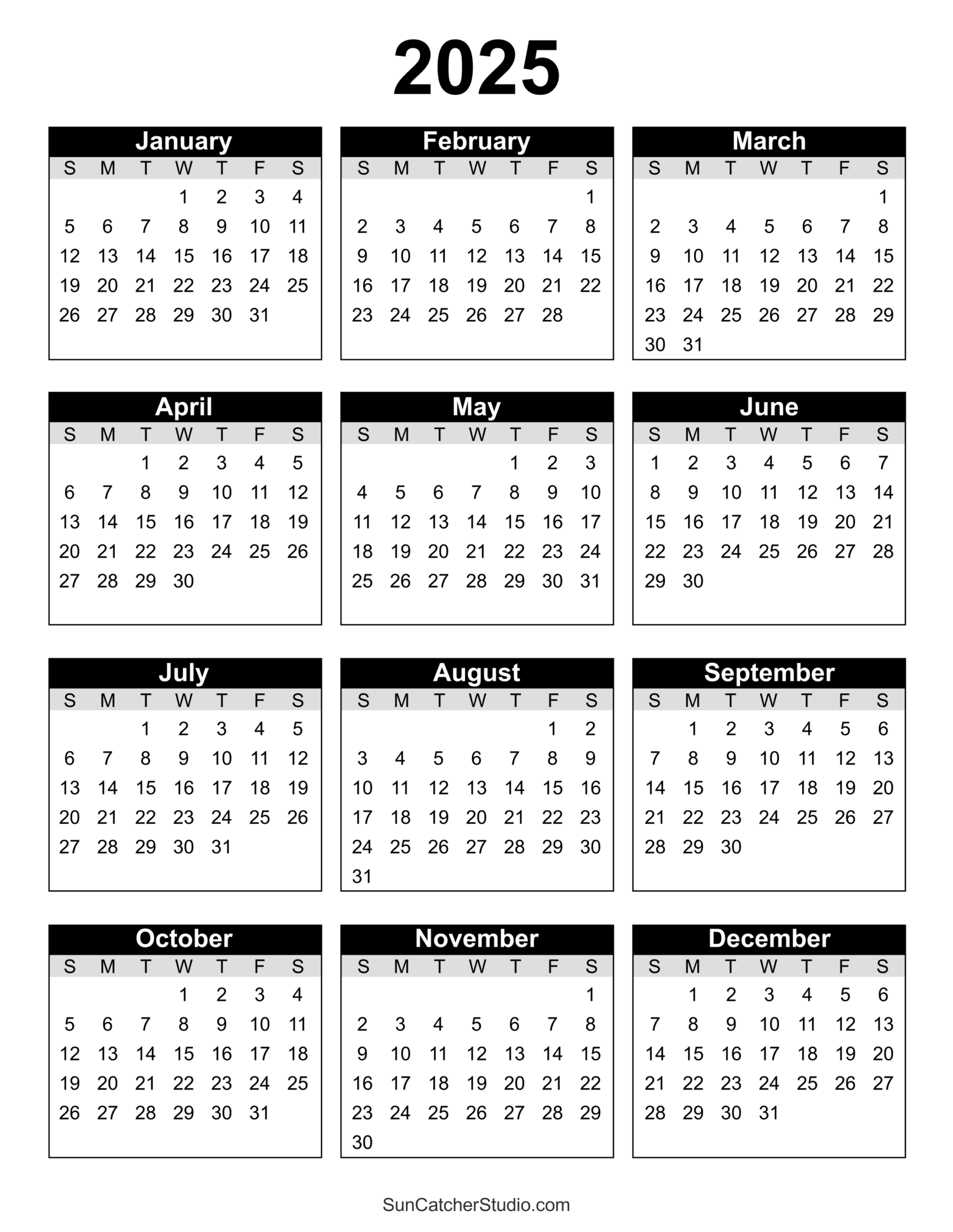Free Printable 2025 Yearly Calendar Free Printables Monograms Design Tools Patterns DIY Projects