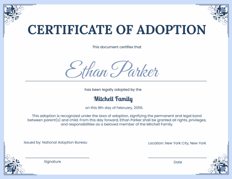 Free Printable Adoption Certificate Templates To Customize Online