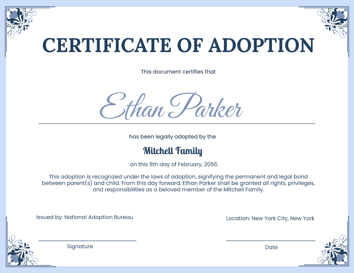 Free Printable Adoption Certificate Templates To Customize Online