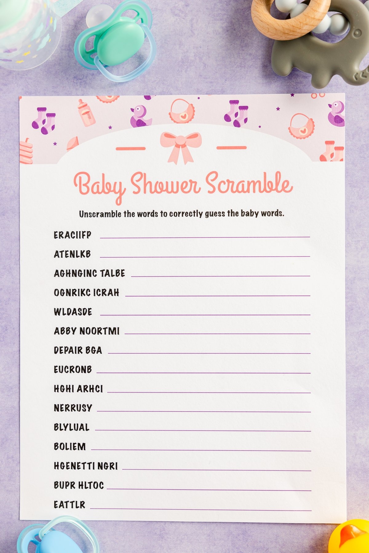 Free Printable Baby Shower Word Scramble Play Party Plan