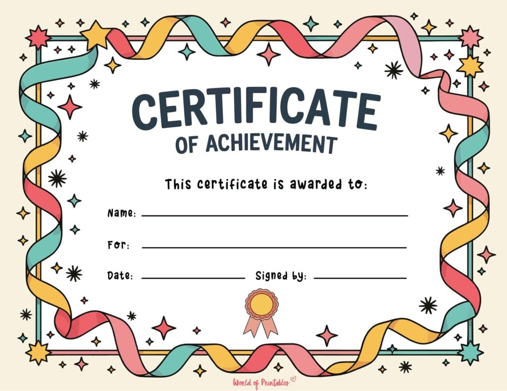 Free Printable Certificate Of Achievement Templates For Kids World Of Printables