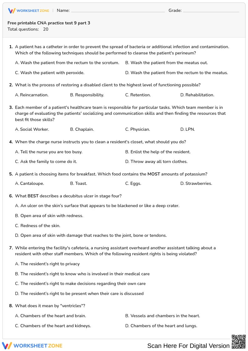Free Printable CNA Practice Test 9 Part 3