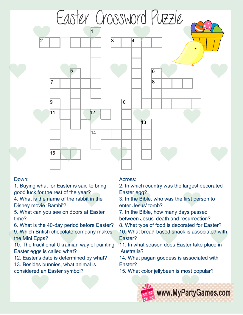 free printable easter crossword puzzle with answers