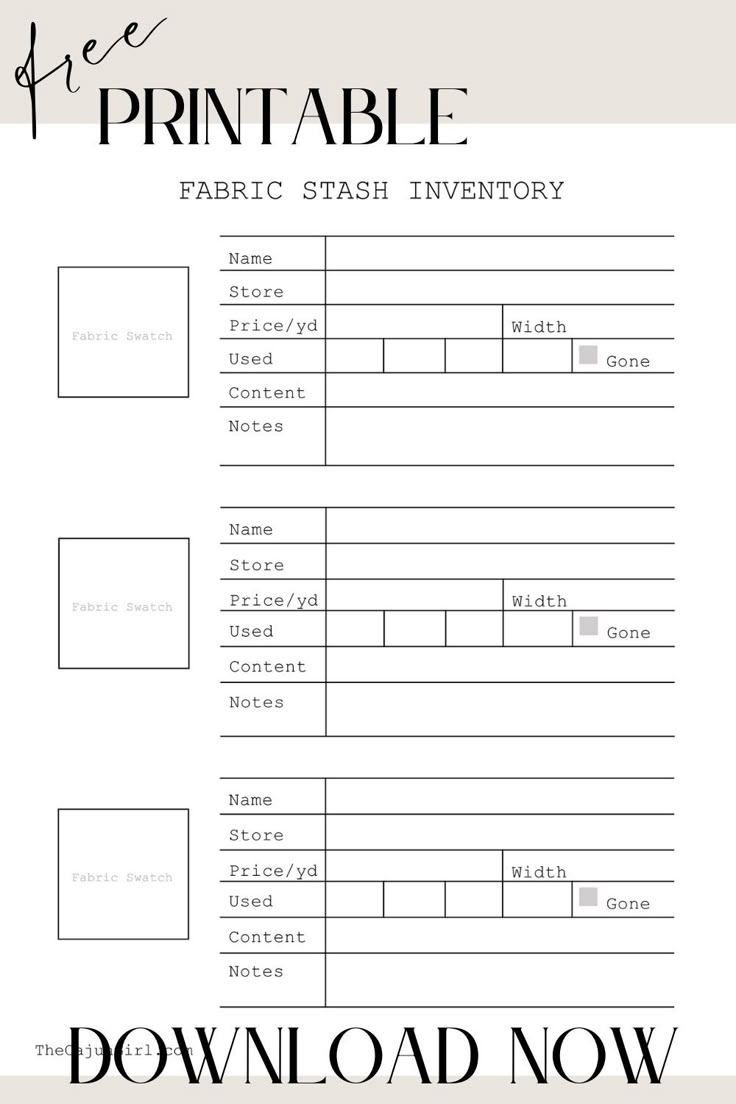 Free Printable Fabric Stash Inventory