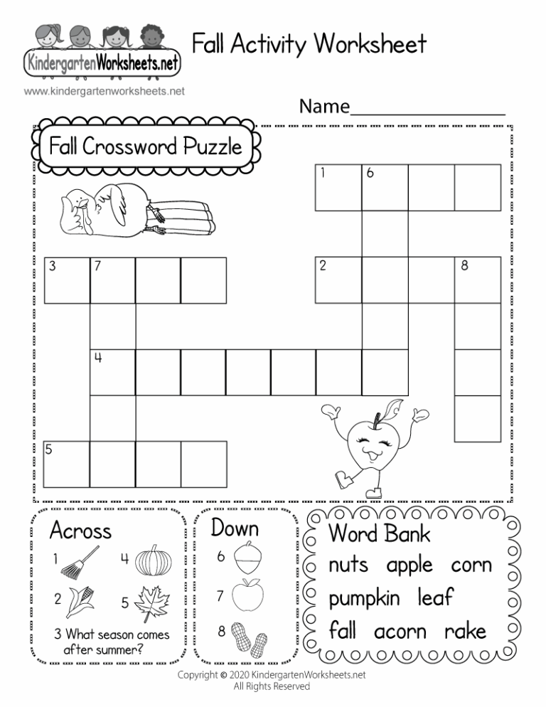 Free Printable Fall Crossword Puzzle Worksheet