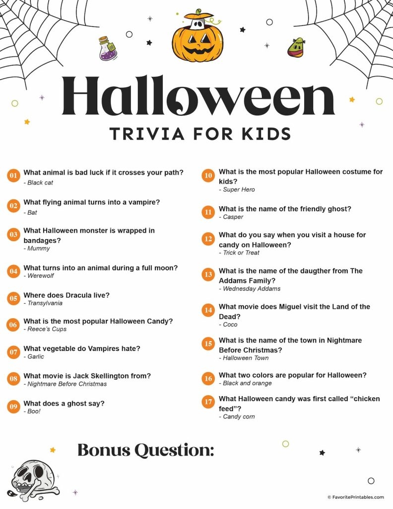 Free Printable Halloween Trivia For Kids Favorite Printables