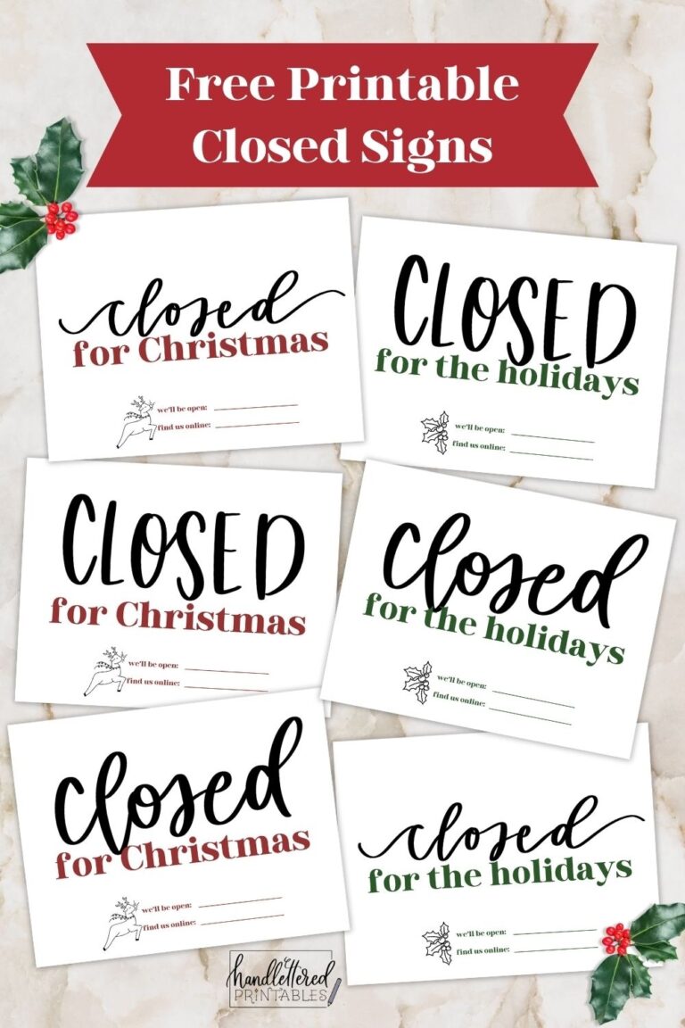 Free Printable Holiday Closed Signs Christmas Version Hand Lettered Printables