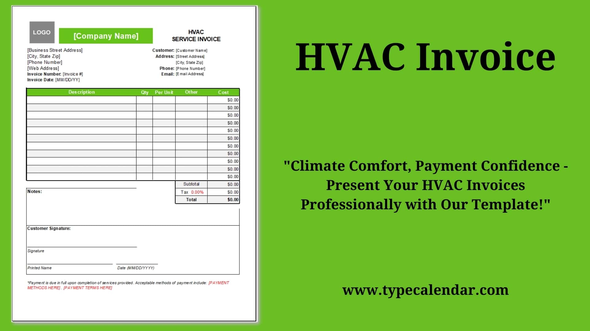 free printable hvac invoice template