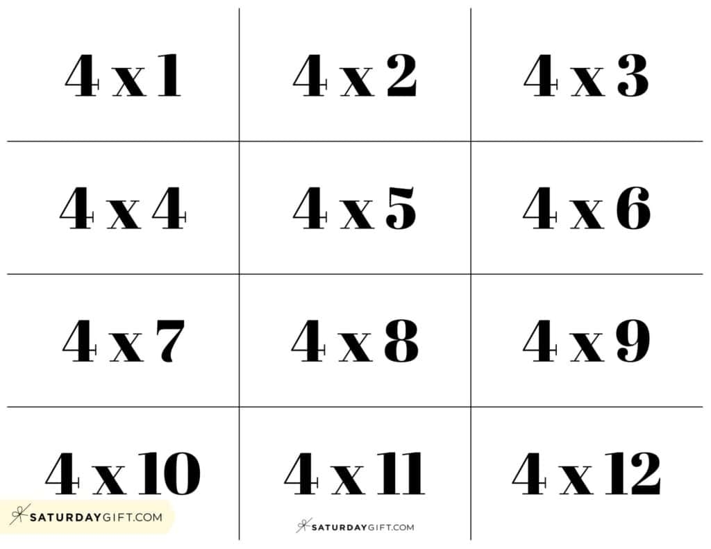 Free Printable Multiplication Flash Cards SaturdayGift
