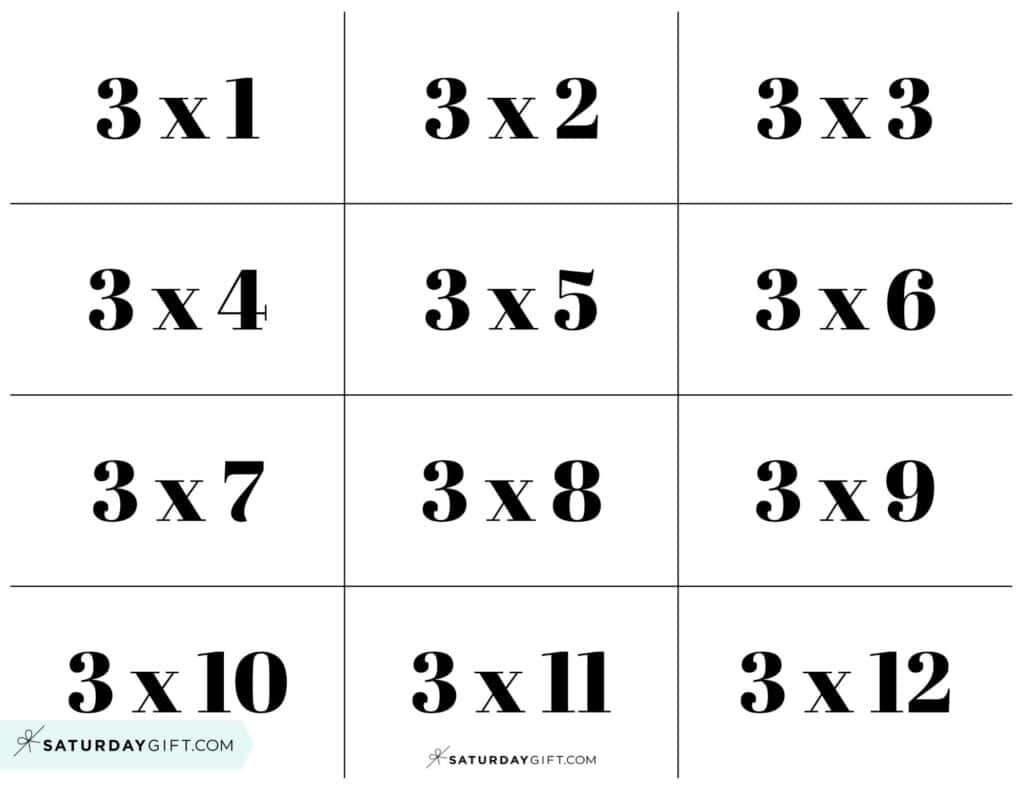Free Printable Multiplication Flash Cards SaturdayGift