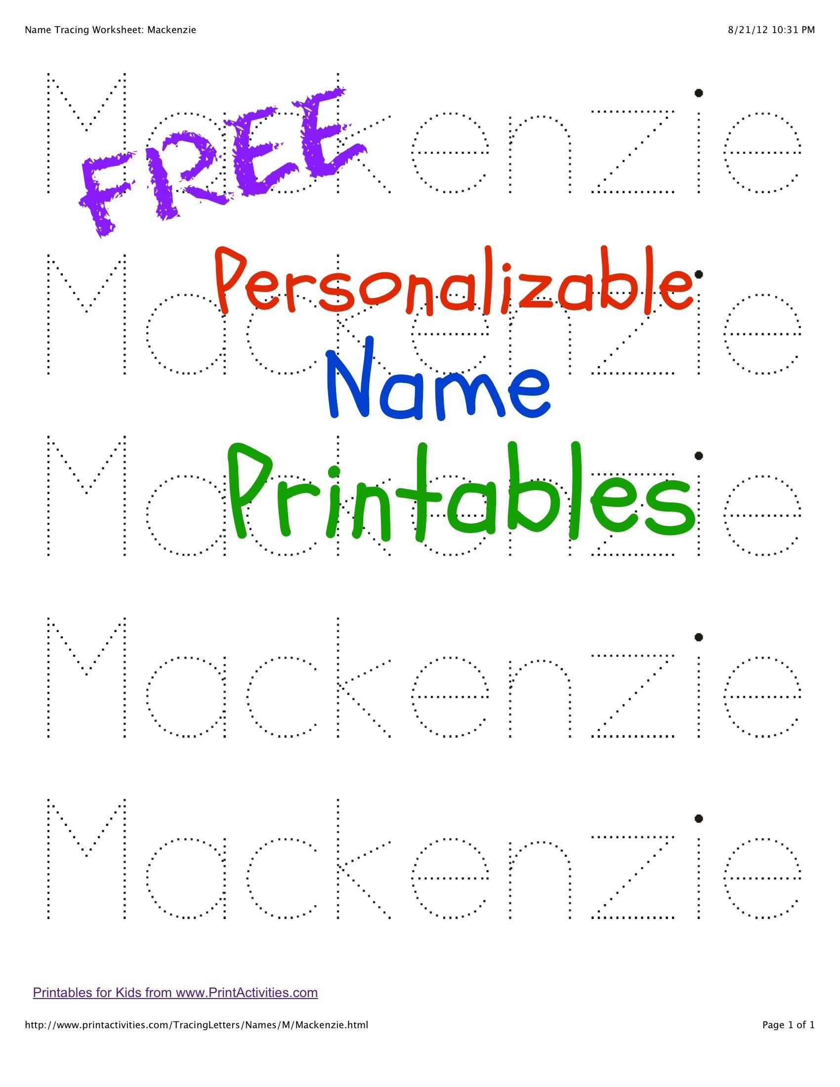 free name tracing worksheets for preschool