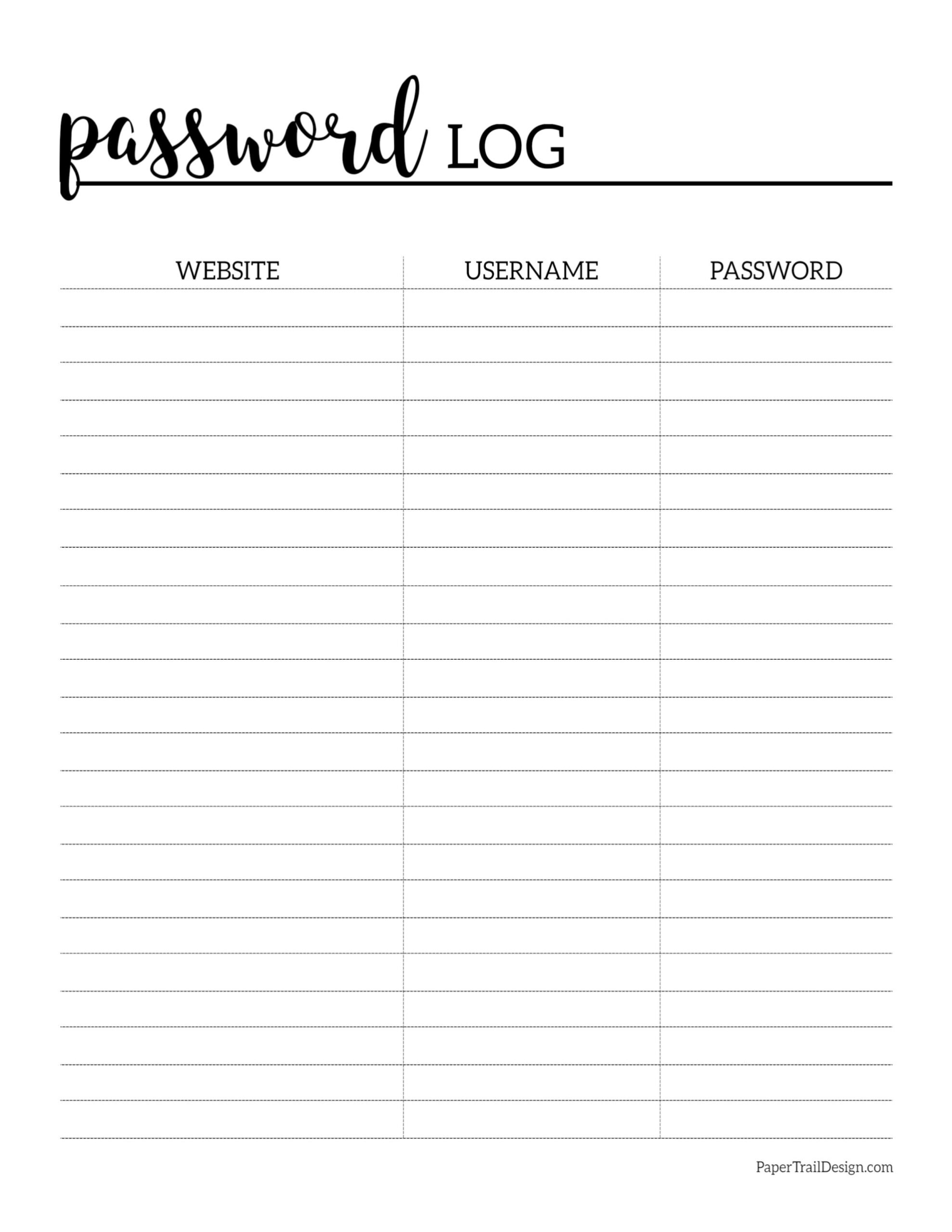 Free Printable Password Log Paper Trail Design