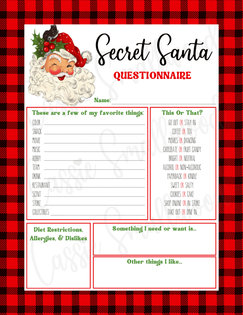 Free Printable Secret Santa Questionnaire Templates Cassie Smallwood Free Printable Secret Santa Questionnaire Templates Cassie Smallwood