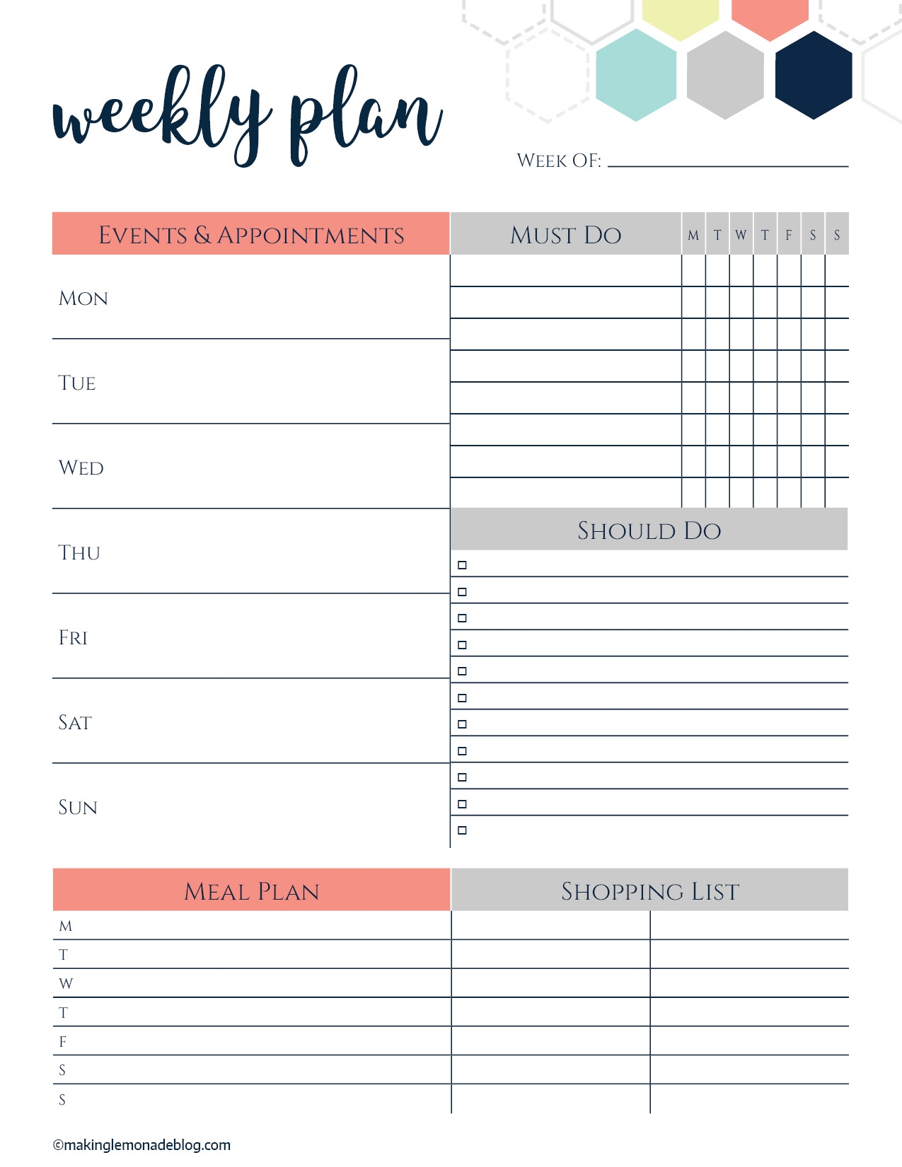 free printable weekly schedule