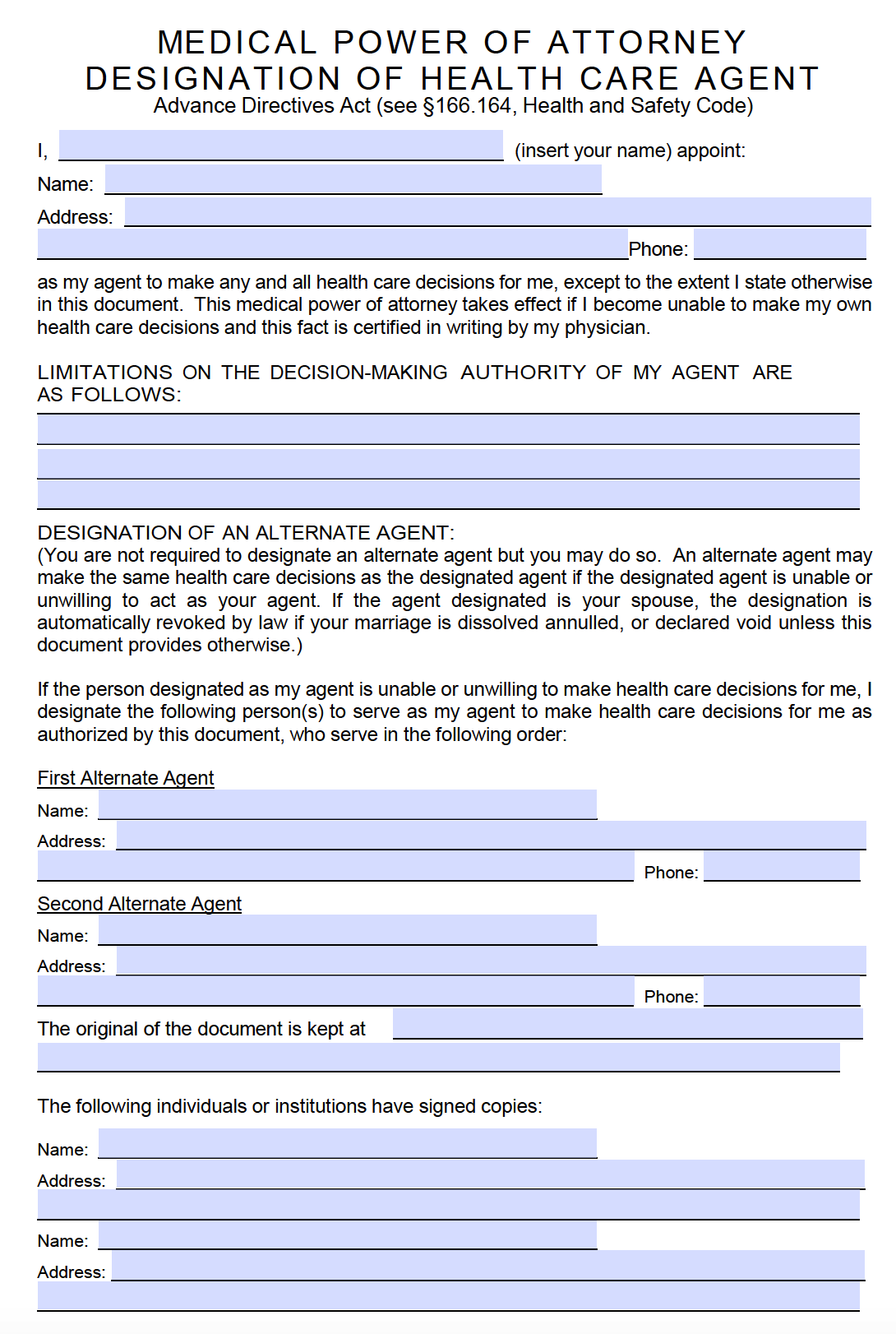 free printable durable power of attorney form texas