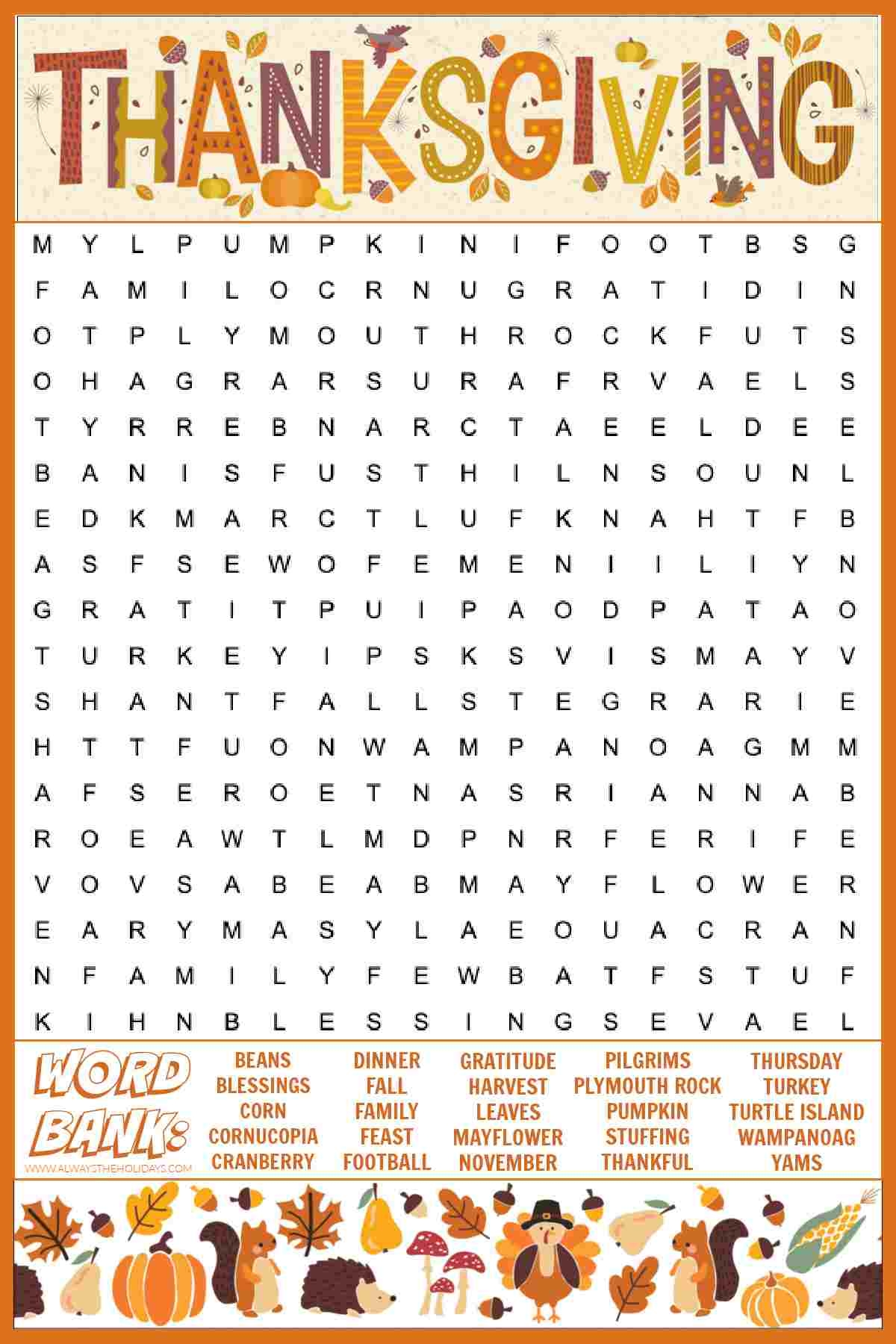 thanksgiving word search printable