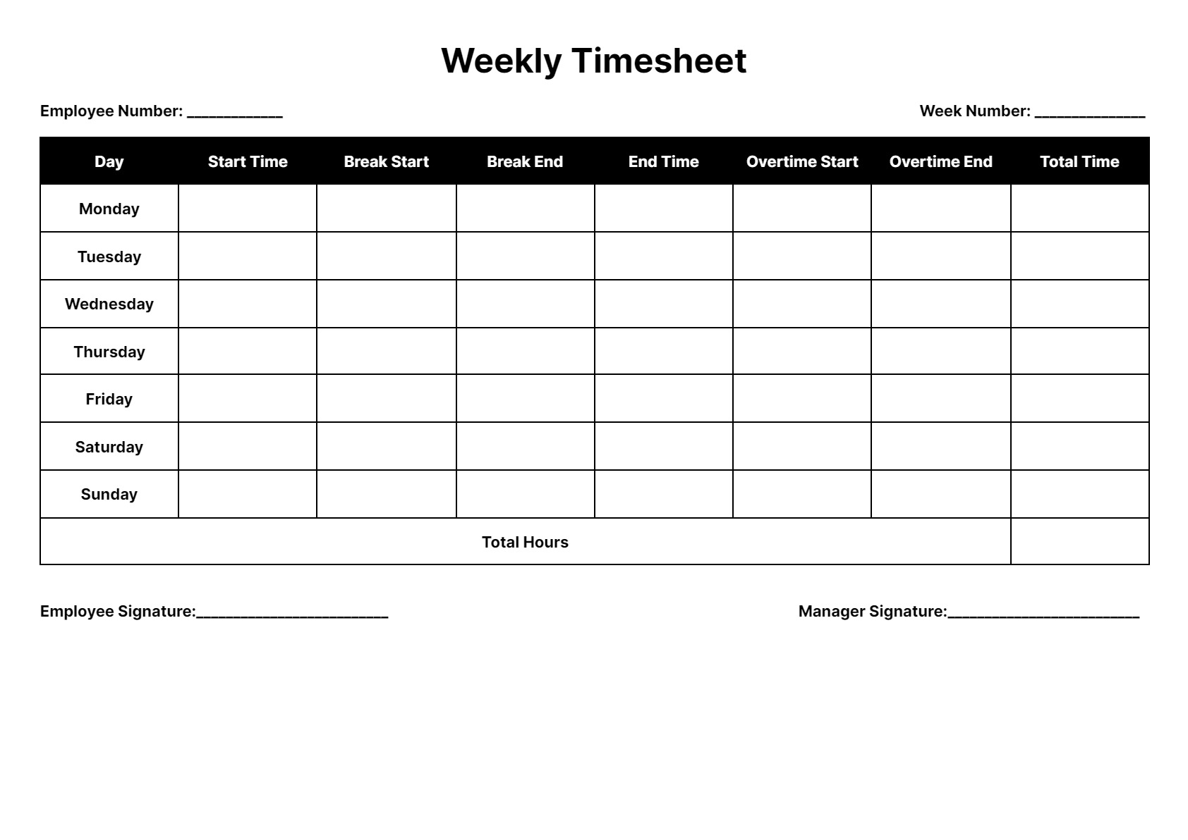 Free Timesheet Templates Download Daily Weekly And Monthly Time Sheets