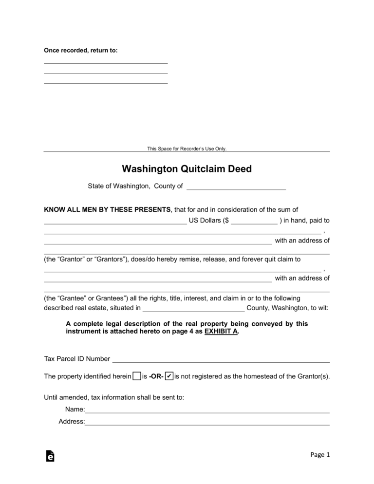Free Washington Quit Claim Deed Form PDF Word EForms