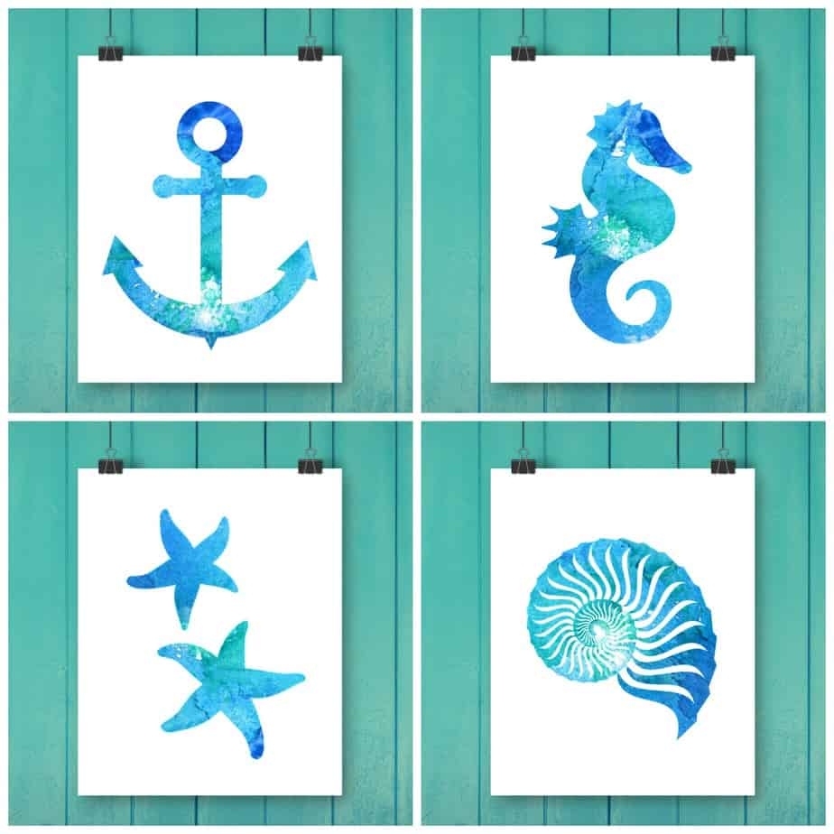 Free Watercolor Beach Printables Free Watercolor Beach Printables