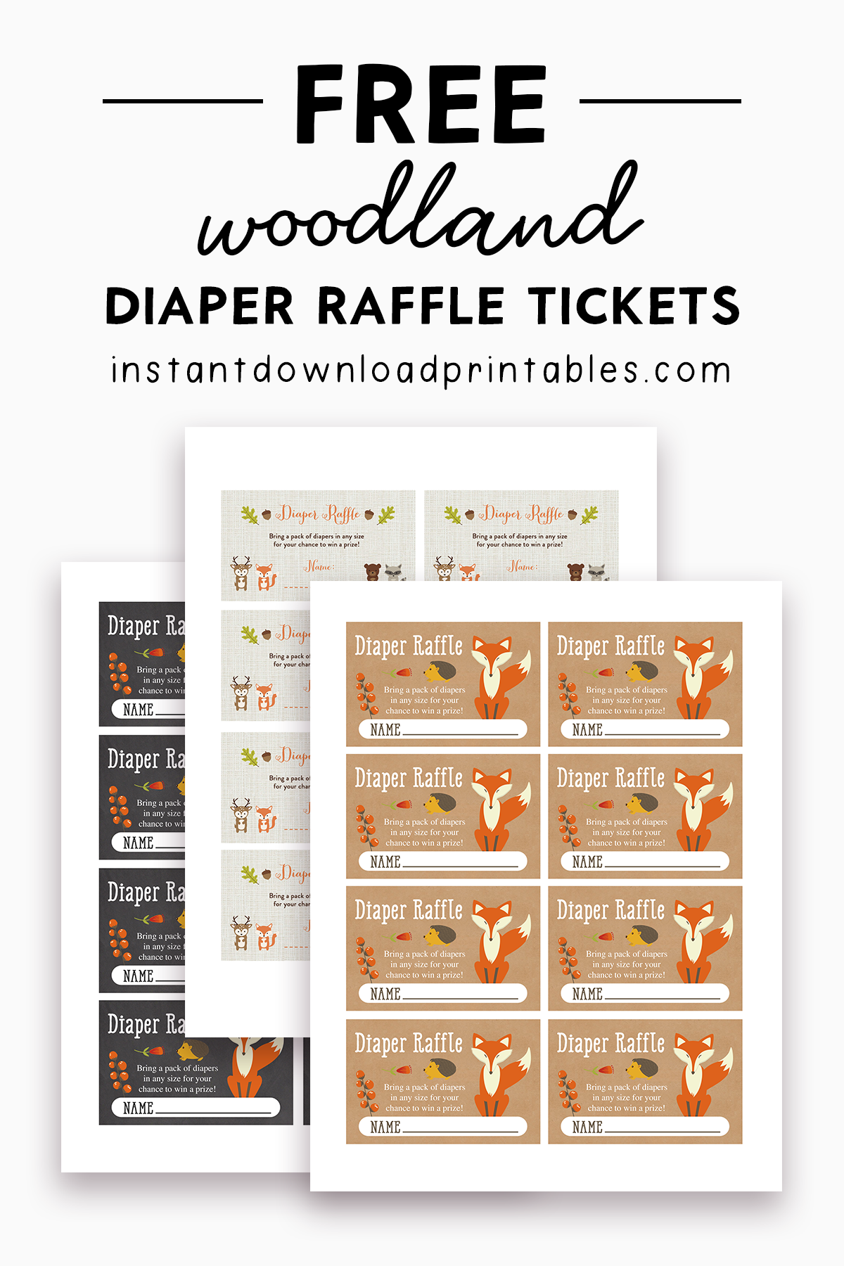Free Woodland Baby Shower Diaper Raffle Tickets Instant Download Printables Instant Download Printables