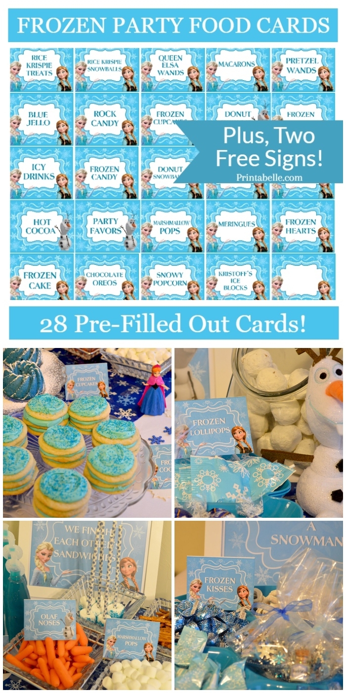 Frozen Party Food Card Prefilled Printables FREE Bonus Signs Printabelle