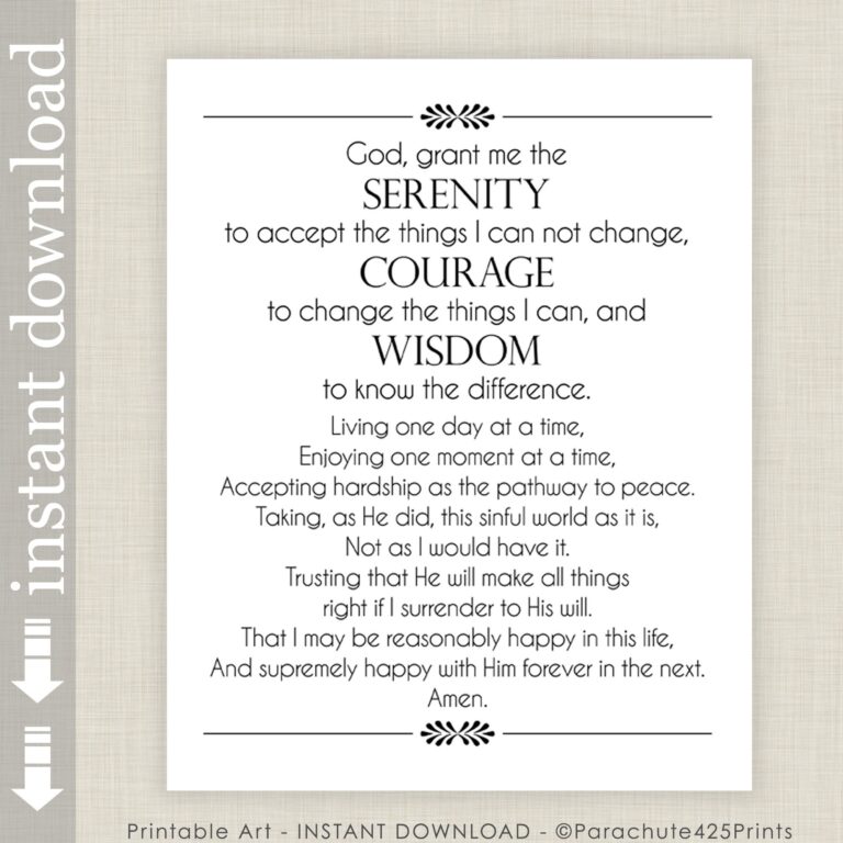 Full Serenity Prayer Printable Wall Art Inspirational Quote For AA Support Etsy