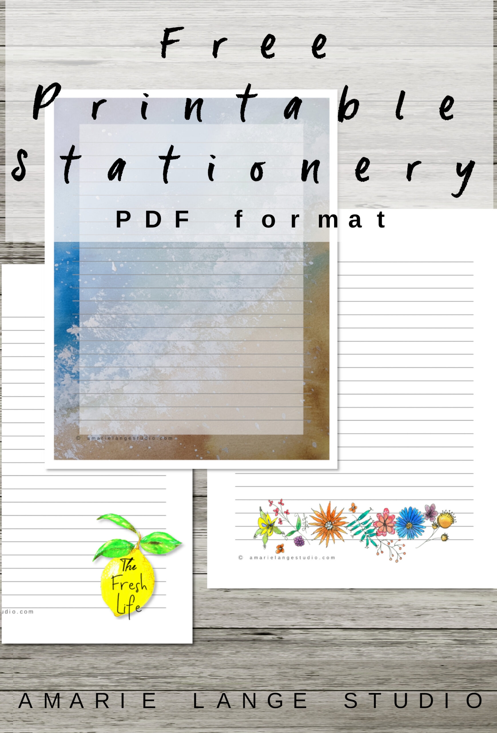Fun Free Printable Stationery PDF Format Watercolor Art Amarie Lange Studio