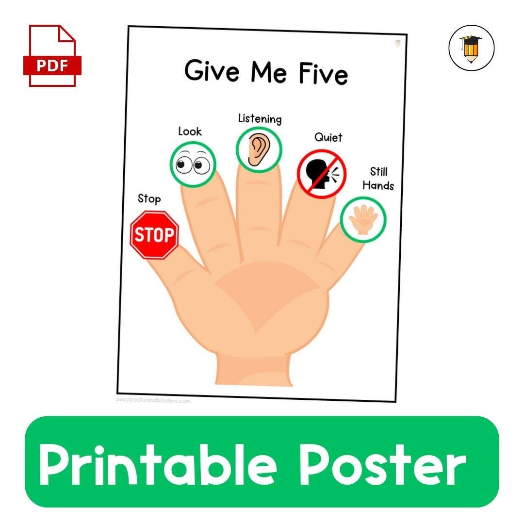 GIVE ME FIVE Whole Body Listening Classroom Poster Daycare Poster Educational Printable Social Skills Autism Teachers Etsy Ireland