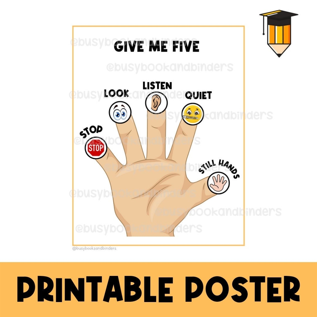GIVE ME FIVE Whole Body Listening Classroom Poster Daycare Poster Educational Printable Social Skills Autism Teachers Etsy