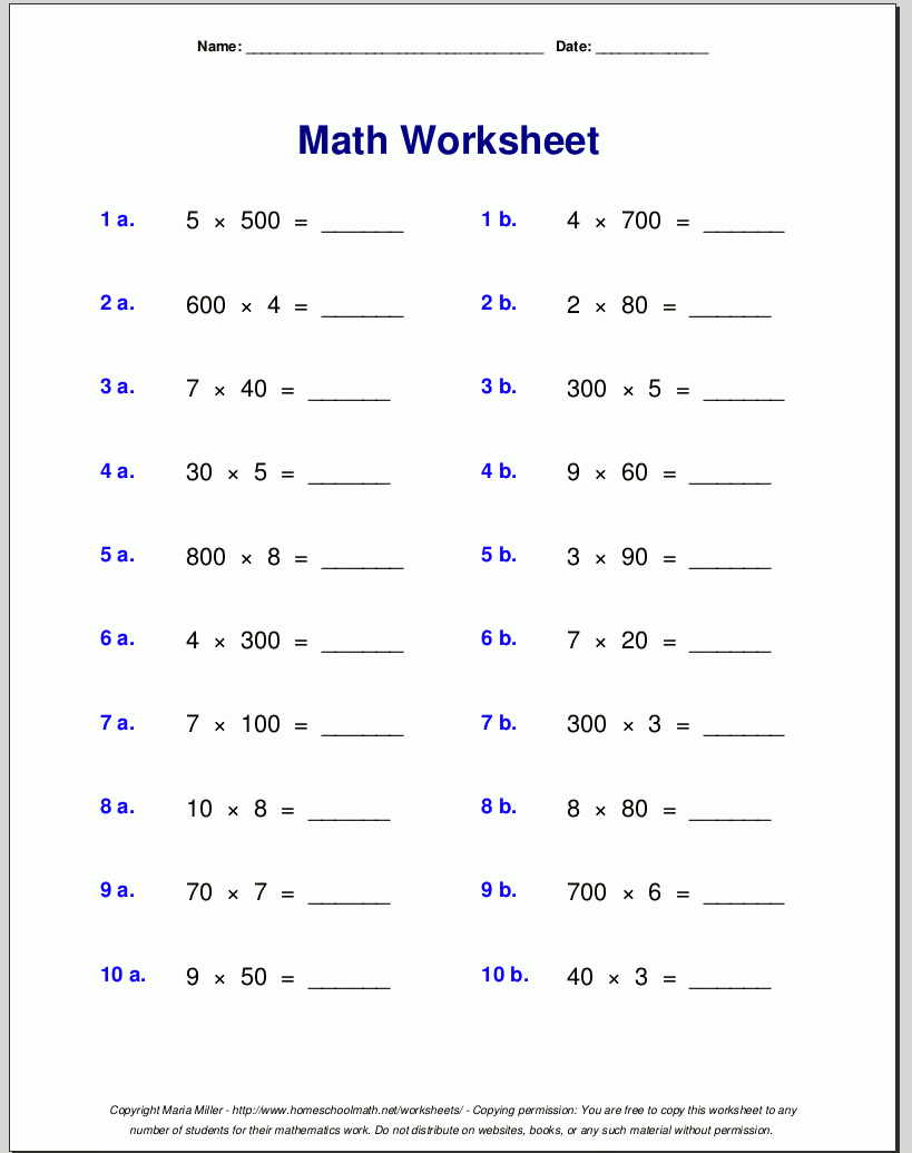Grade 4 Multiplication Worksheets
