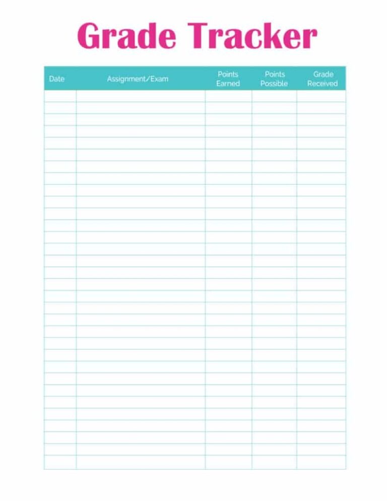 Grade Tracker Printable