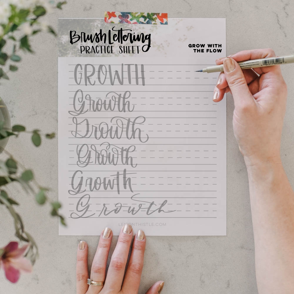Growth Printable Hand Lettering Practice Sheet Lemon Thistle