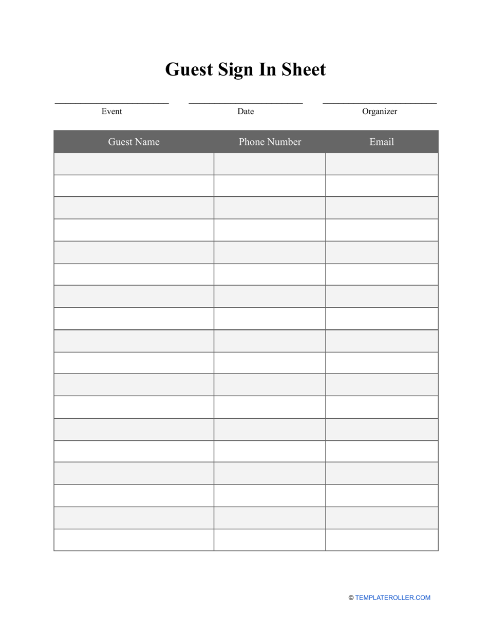 Guest Sign In Sheet Template Download Printable PDF Templateroller