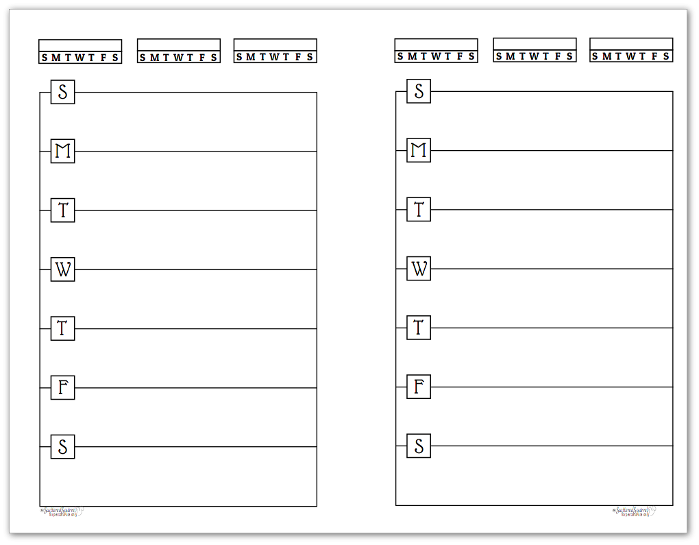 Half Size Black And White Weekly Planner Printables