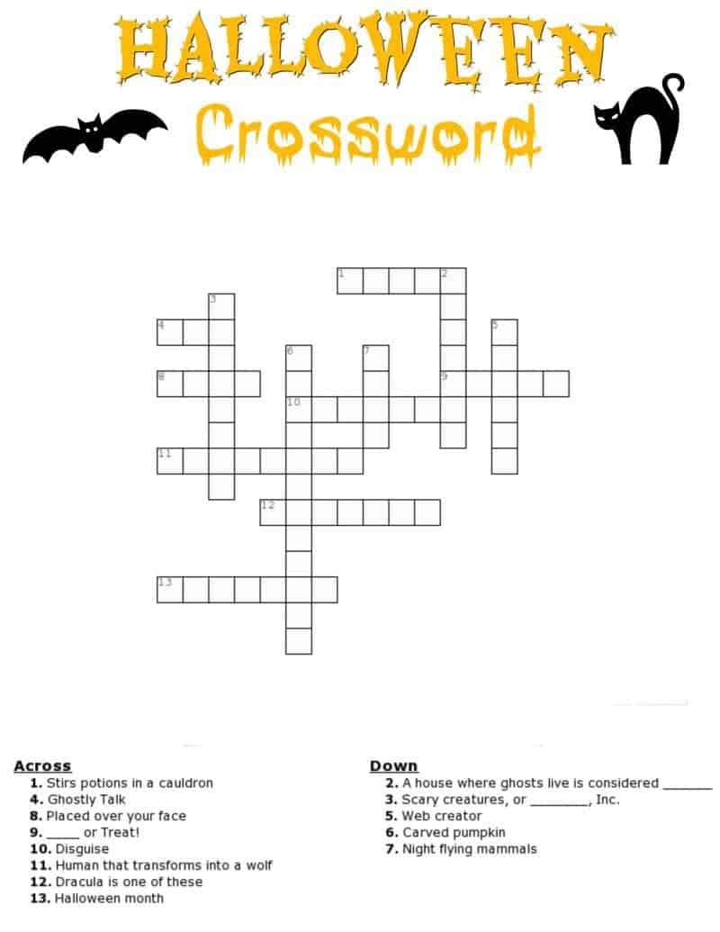 halloween printable crossword puzzles halloween printable crossword puzzles