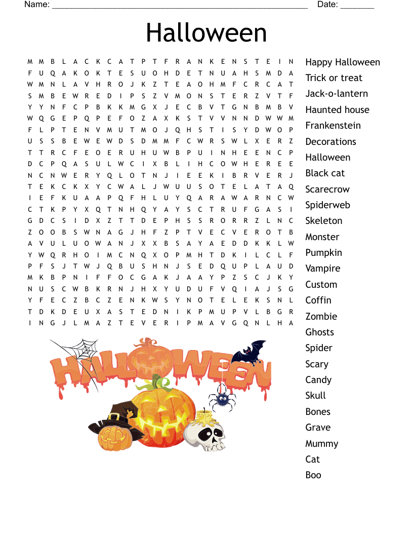 halloween word search printable