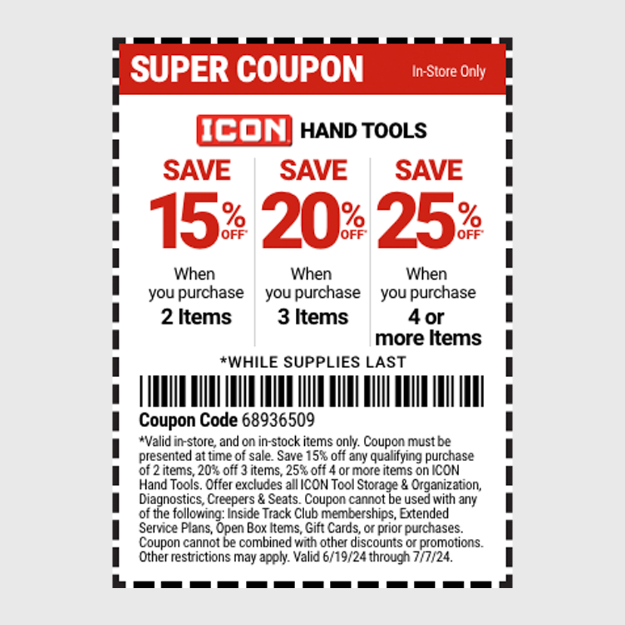 Harbor Freight On X COUPON ALERT Buy Any 2 ICON Hand Tools And Save 15 Buy Any 3 And Save 20 Buy Any 4 Or More And Save 25 Valid In store Only