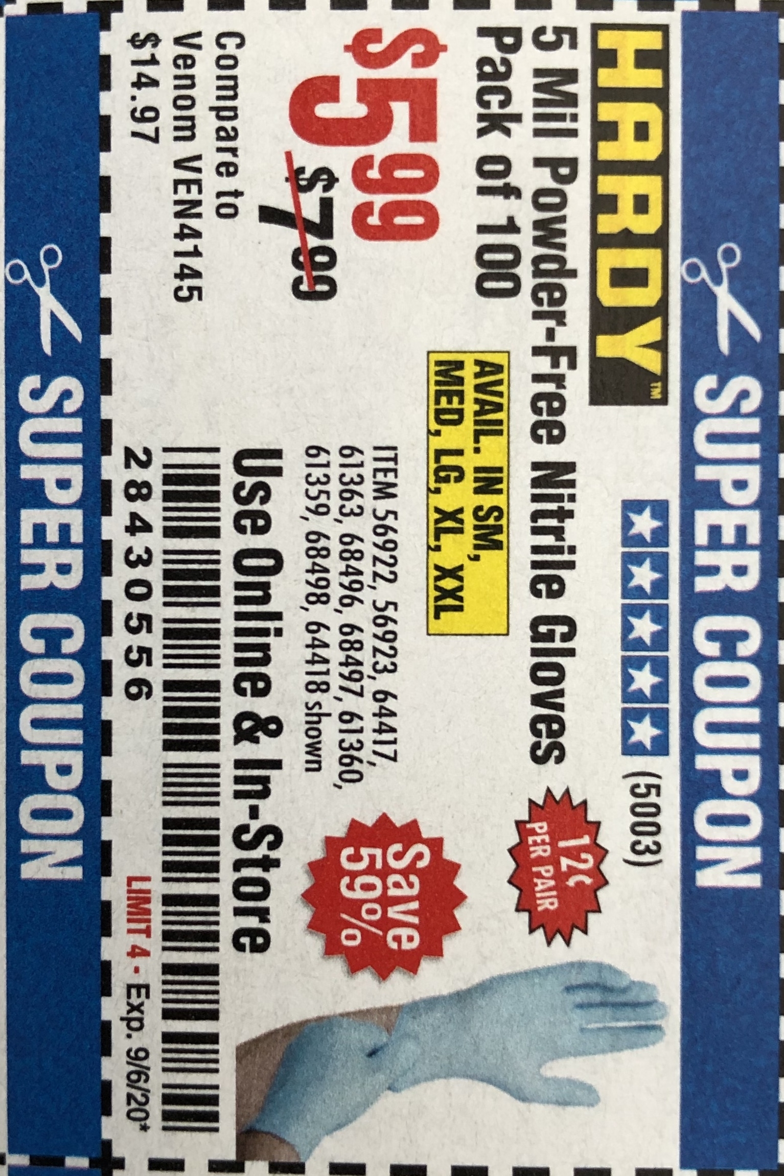 Harbor Freight Tools Coupon Database Free Coupons 25 Percent Off Coupons Toolbox Coupons 5 MIL NITRILE GLOVES 100 PK