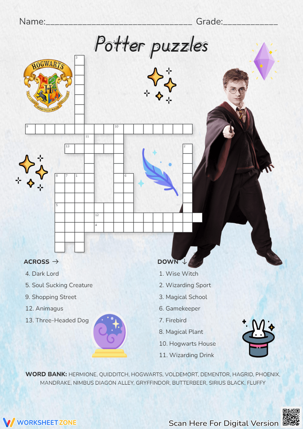 harry potter crossword printable