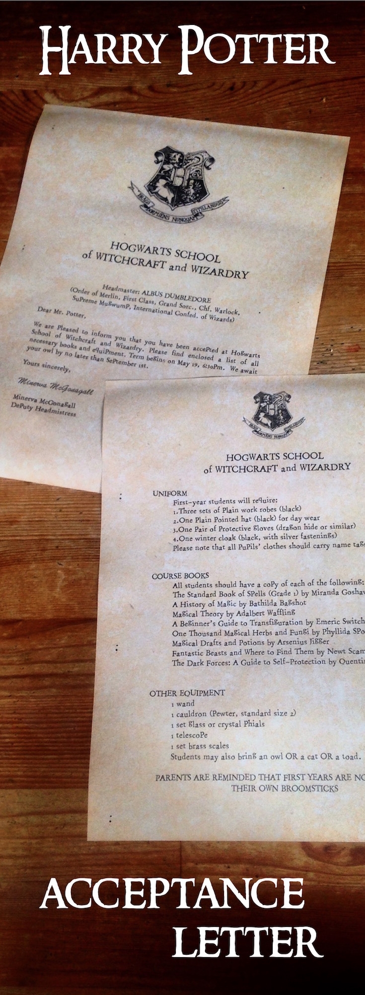 Harry Potter Hogwarts Acceptance Letter Paper Trail Design